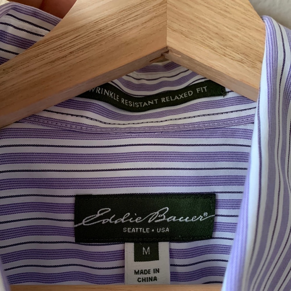 EDDIE BAUER Wrinkle Resistant Relaxed Fit Long Sleeve Striped Button Down Shirt - Picture 4 of 7